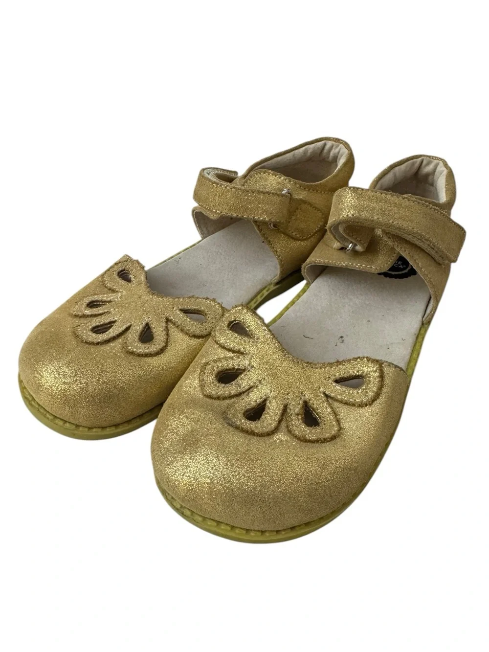 Livie & Luca Girls' Gold Glitter Mary Janes with Cutout Petal Detail